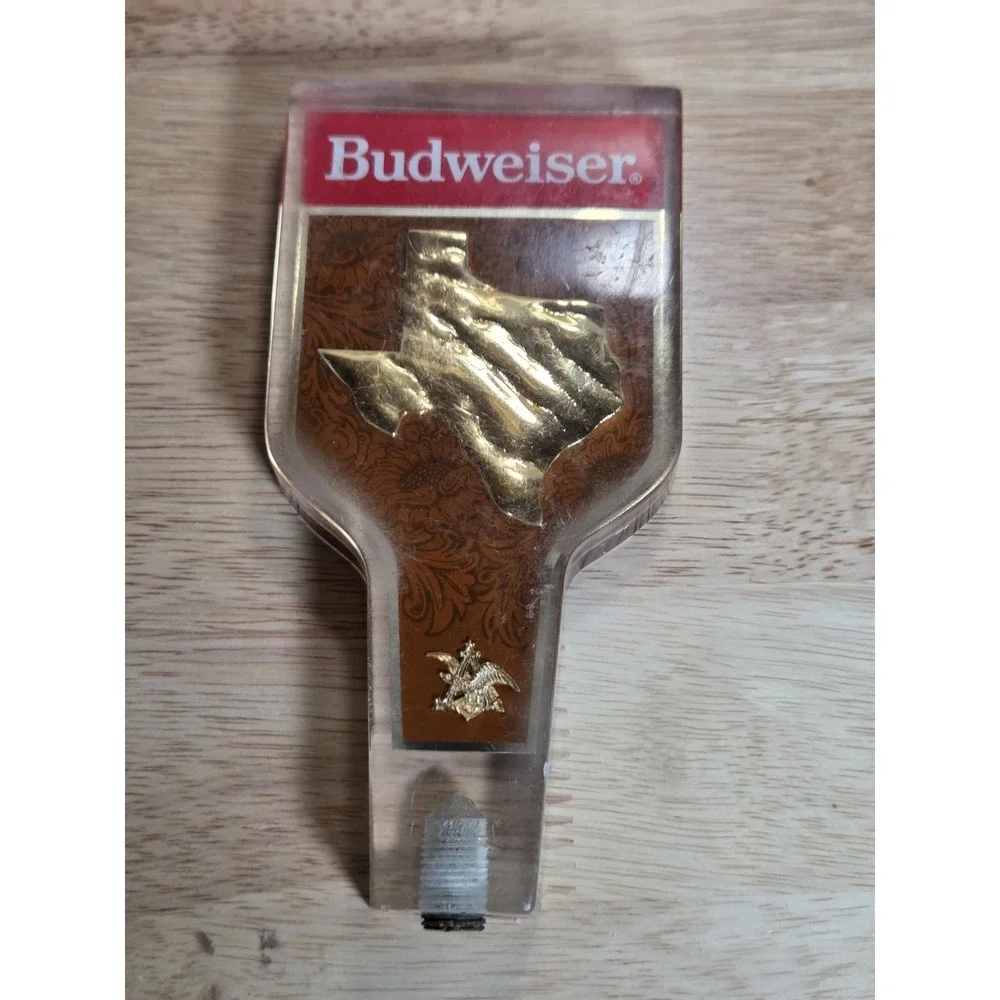 Vintage Budweiser Texas State Lucite Acrylic Beer Tap Handle Gold Western